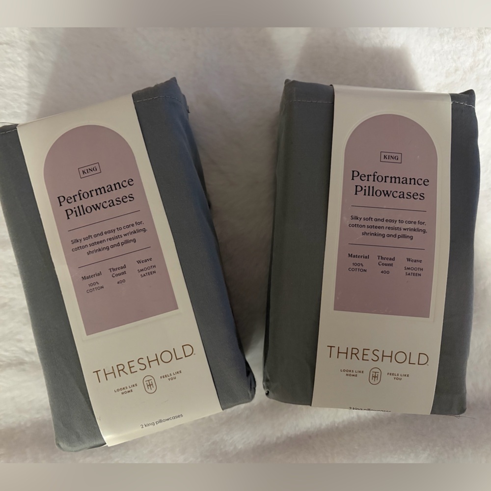 NWT 2 sets of 2pk Threshold King Performance Pillowcases in Gray!!